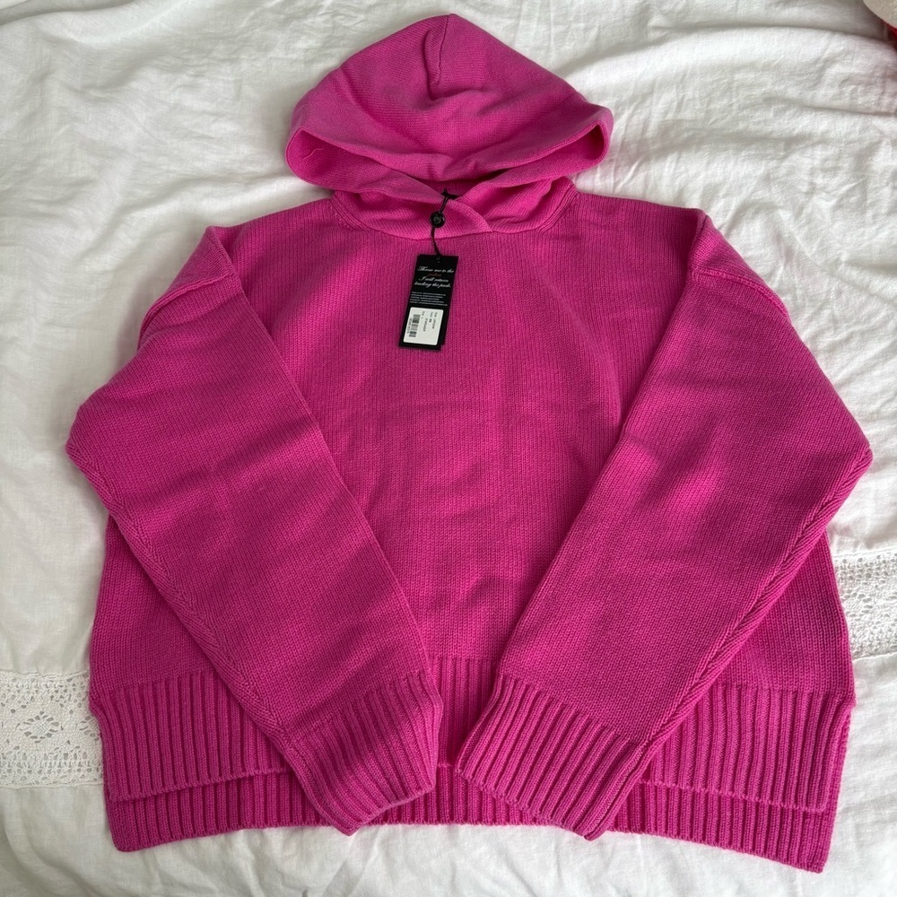 New NWT Greyson Wool Cashmere Koko Hoodie Sweater magenta pink red